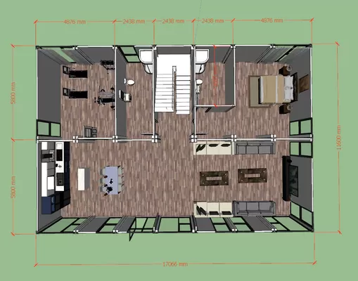 Flat Roof Modular 2 Bedroom Container House High Durability
